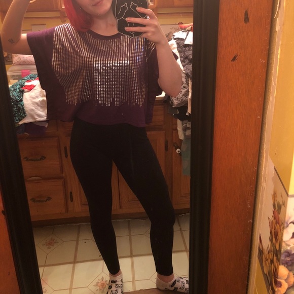 LOL Vintage Tops - Dark Purple & Silver Sequin Loose Flowy Top